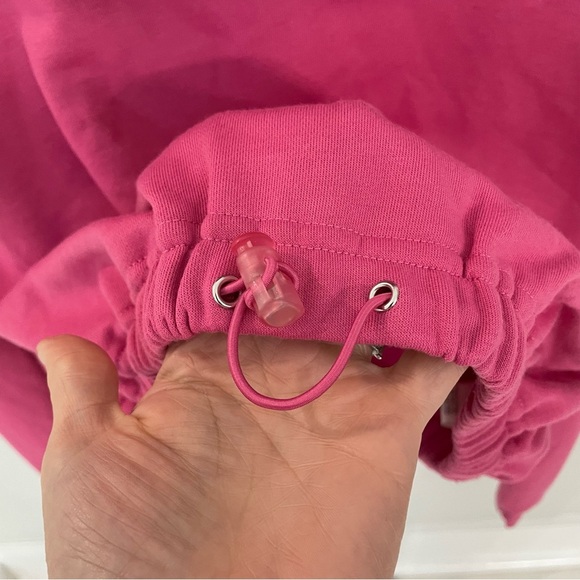 For Love & Lemons Ellie Cropped Sweatshirt Pink Hooded Long Sleeve Size Large 8 - Picture 7 of 13